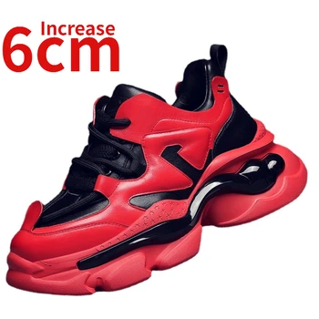 Мъжки Обувки За Татко, Увеличена до 6 см, Мъжки Ежедневни Спортни Обувки, Обувки На Дебелото Платформа, Дишащи Обувки от Естествена Кожа за Мъже