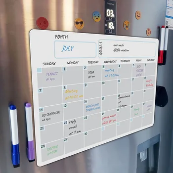 Акрилни магнитен календар, календар, на магнит за хладилник, стираемый месечен и седмичен планер, магнитна дъска за съобщения с календар, сухо изтриване