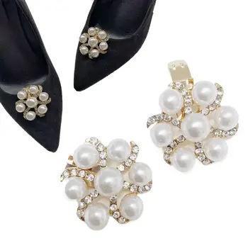 Клипове за обувки с блестящи перли, дамски сватбени украси за обувки на булката, клипса с кристали, очарователна обтегач на висок ток