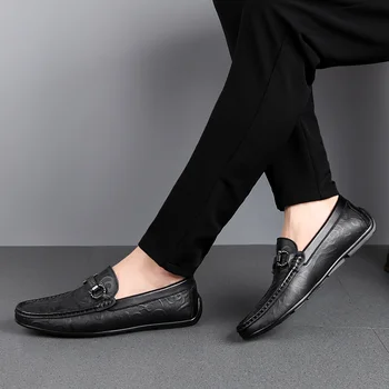 Висококачествени мъжки обувки за Есен Естествена кожа Тенденции Англия Модни Лоферы Мъжки обувки, Мъжки Ежедневни обувки, Мъжки слипоны върху плоска подметка