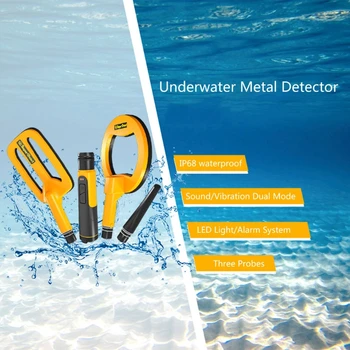 Водоустойчив метален детектор 60 м под вода с 3 сонди, импулс за гмуркане с откриване на съкровище, Ръчна макара за сканиране на Злато