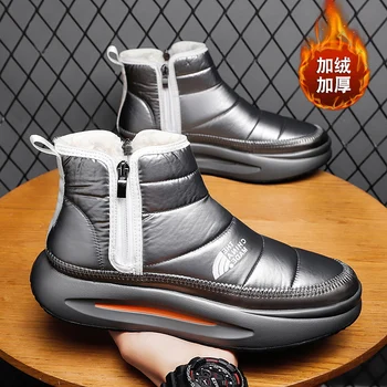Зимни Мъжки обувки 2023 г. Топли и Удобни Зимни обувки на меху Външни Непромокаеми Якета Ботильоны с високо берцем Обувки на платформа