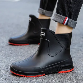 Мъжки непромокаеми ботуши за риболов на открито, модни нескользящие непромокаеми ботуши от PVC, водоустойчиви обувки за бокс, черни работни непромокаеми обувки за автомивка, обувки