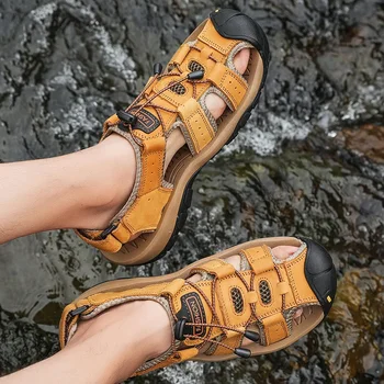 Летни мъжки ежедневни плажни непромокаеми обувки за дейности на открито, дишащи треккинговые модни сандали за туризъм, скално катерене, риболов, отдих Zapatillas