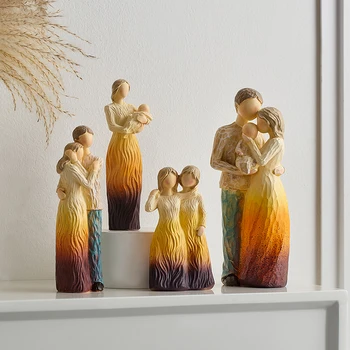 Творчески Семейни Тематични Фигурки, украси за дома, занаяти, статуи на хора от абстрактни смола, Аксесоари за офис бюрото е в европейски стил, подарък