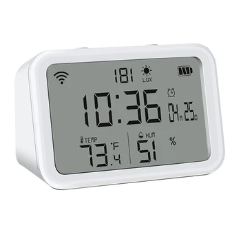 1 бр. Wifi Термометър-влагомер с определянето на интензитета на светлината Wifi следи температурата и влагата, с часовник с аларма, ABS