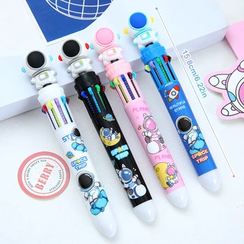 10 Цвята Многоцветен Химикалка Писалка Астронавти Kawaii Cartoon Press-type Pen Color Училищни консумативи, Многофункционални Аксесоари Подарък S