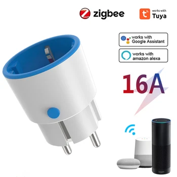 Sasha ZigBee 3.0 EU Smart Power Plug 16A Безжична приложението, изход за гласово дистанционно управление, изход за наблюдение на потреблението на енергия, Работи с Алекса Google