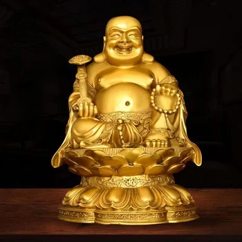Напълно медно украшение Майтрейя Голям корем вижте Буда, привличане на богатство Статуя на Буда домашни отрасъла