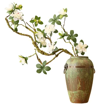 Имитация на Азалия, изкуствени цветя, коприна, клон във формата на цвете, украса за дома, Китайска дзенская керамична ваза, Флористическая мебели