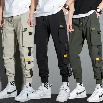 Свободни ежедневните си работни панталони в корейски стил в стил хип-хоп с множество джобове, подходящи един на друг.