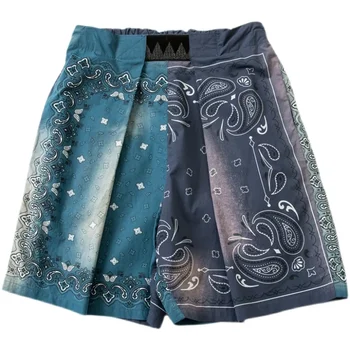 Контрастните къси панталони в стил мозайка с цветя кашу, боядисани в японската звезда, с променлива плътност, Летни Свободни панталони с принтом, мъжки