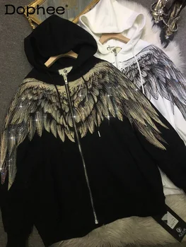 Модно утепленное памучни палто, мъжки и женски палто с качулка, с големи крила, жилетка, есенно-зимни дрехи с памучна подплата