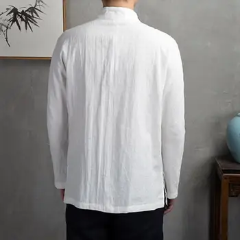 Риза с дълъг ръкав на Мъжка риза с яка-часова в традиционен китайски стил с дълги ръкави и джобове на диска пуговице Кунг-фу, Тай-чи