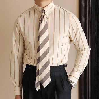 2023, Пролет-лято, мъжки модни шарени ризи приталенного намаляване, Мъжки бизнес ежедневни ризи с дълъг ръкав, Мъжки вечерни ризи P254