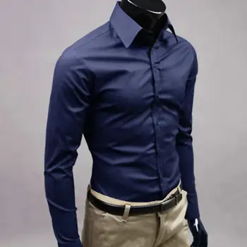 Мъжка риза с устойчиво на усадке облегающим хлопковым бизнес костюм, застегивающаяся на копчета, Памучен мъжки риза за бизнес