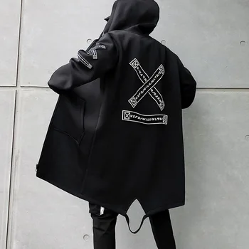 Demisezonnyj Модерен мъжки улични сака със средна дължина Y2k Harajuku стил хип-хоп с качулка, мъжки ветровка, палта, дрехи