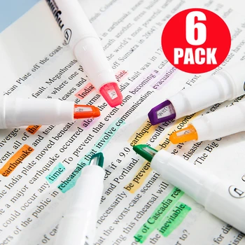 6 Опаковки двуглавой дръжки, за да подчертае, маркер за студенти, японски канцеларски материали, маркер за маркиране, маркер, с видим прозорец, маркер за подчертаване на връхчетата