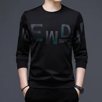 Мъжки новата модерна тениска в корейски стил с дълъг ръкав, мъжки пролетната мода, всекидневни свободен младежки модната марка, пуловер с кръгло деколте, мъжки пуловер