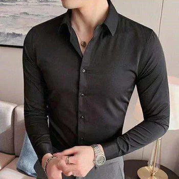 Модни обикновена дълги ежедневни ризи с копчета, мъжки дрехи, есен 2023, Нови универсални капаци голям размер, Корейската риза