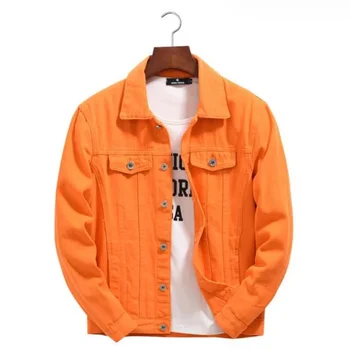 Горната деним яке, мъжки дамски дрехи 2023, есента модно ковбойское палто, виолетово-оранжеви свободна деним яке, за мъже деним яке