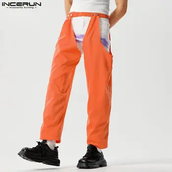 INCERUN 2023 Мъжки Панталони в Американски стил, Индивидуалност, Кух Дизайн, Панталони За Почивка, Мъжки Обикновен Универсален Дълги Панталони S-5XL