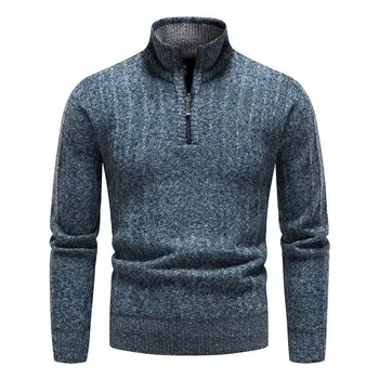 Есен/Зима 2023, Нов мъжки пуловер с висока деколте, пуловер в бизнес ивици плюшено трико