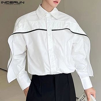 INCERUN Върховете 2023, корейски стил, Красив Мъжки приятелка, Контрастен дизайн, ризи, Модни блуза с ревери в стил мозайка за почивка, S-5XL