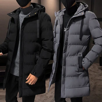 Мъжки памучен яке за зимата, яке със средна дължина, корейската версия, модерен украшение, нова утепленная памучен яке с качулка.