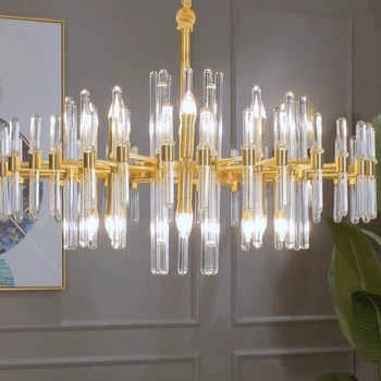 Лека луксозен полилей за всекидневната, творчески проста кристална лампа за трапезария, спални и домашен меден осветление в скандинавски стил