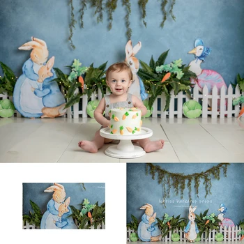 Великденски фонове със заек на Детска фотография Декори за фотосесии за деца и възрастни Подпори за разбиване на торта за рожден ден 1st