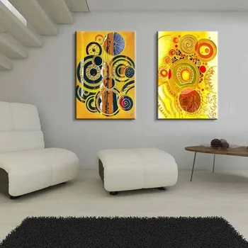 Платно за съвременно изкуство, жълто, червено и синьо, комплект от 2 модерни цветни щампи