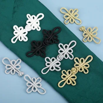 1 Чифт златни телени копчета с възел под формата на китайски водни кончета, копчета във формата на жаба Чонсам, закопчалки, дрехи ръчна изработка, ръчно изработени, ръчно шиене