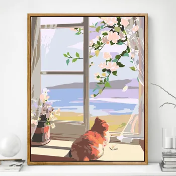 Дигитална картина с маслени бои с котки, ръчно рисувани, цветен живопис, подарък картина, цветна рисувани с маслени бои