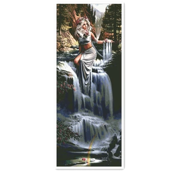 Водопад богинята на кръстат бод комплект за красота 18-каратово злато 14 карата 11 карата бяло платно плат памучен конец, бродерия САМ бродирани ръчно изработени