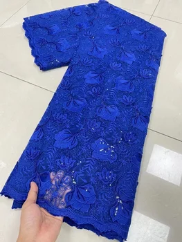 Африканска лейси плат с пайети 2023 Кралския син цвят, висококачествен Луксозен Нигерийски Френски тюл, дантела материал за бродерия на сватбена рокля
