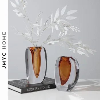 Съвременно лесно луксозно и просто украса стъклена ваза, за всекидневна домашна чаено Украса за маса стъклена маса сухи цветя